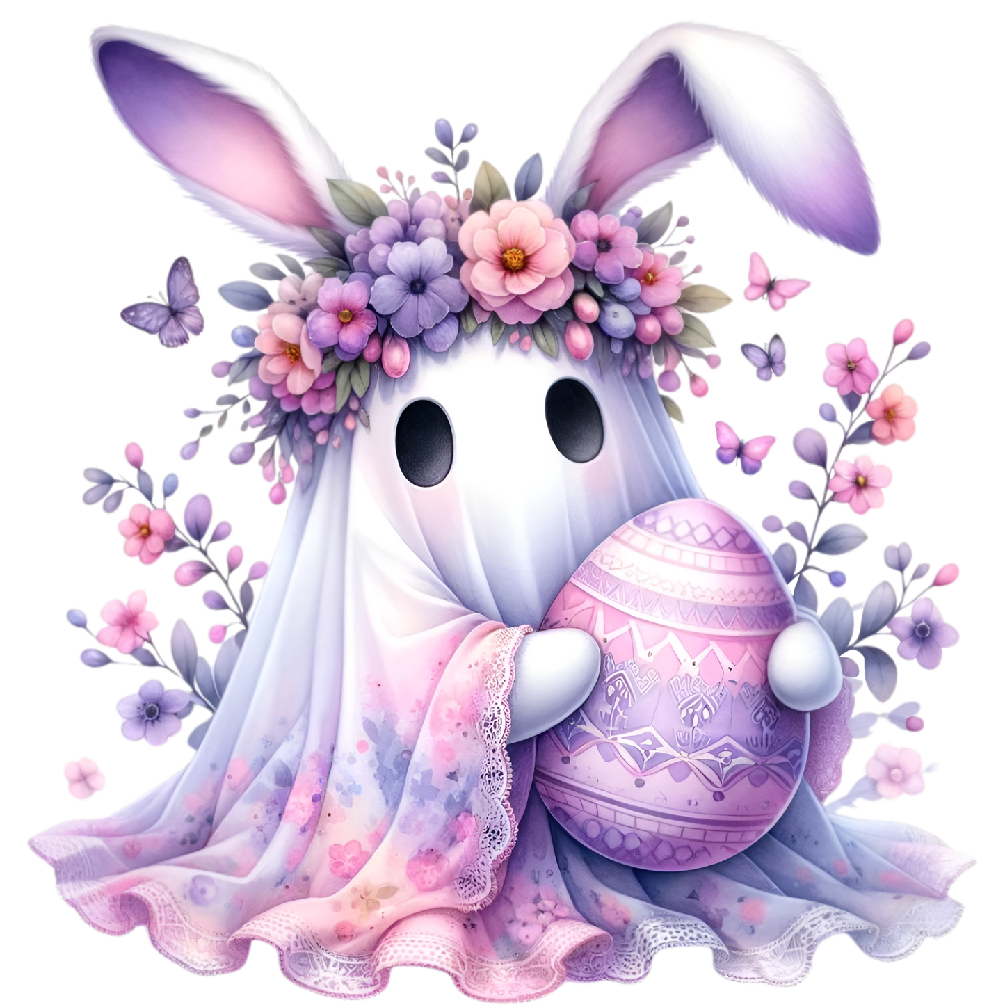 Pink/Purple Easter Ghost Bunny with Pink/Purple Egg