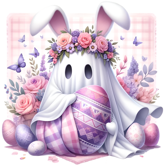 White Ghost Easter Bunny with Eggs