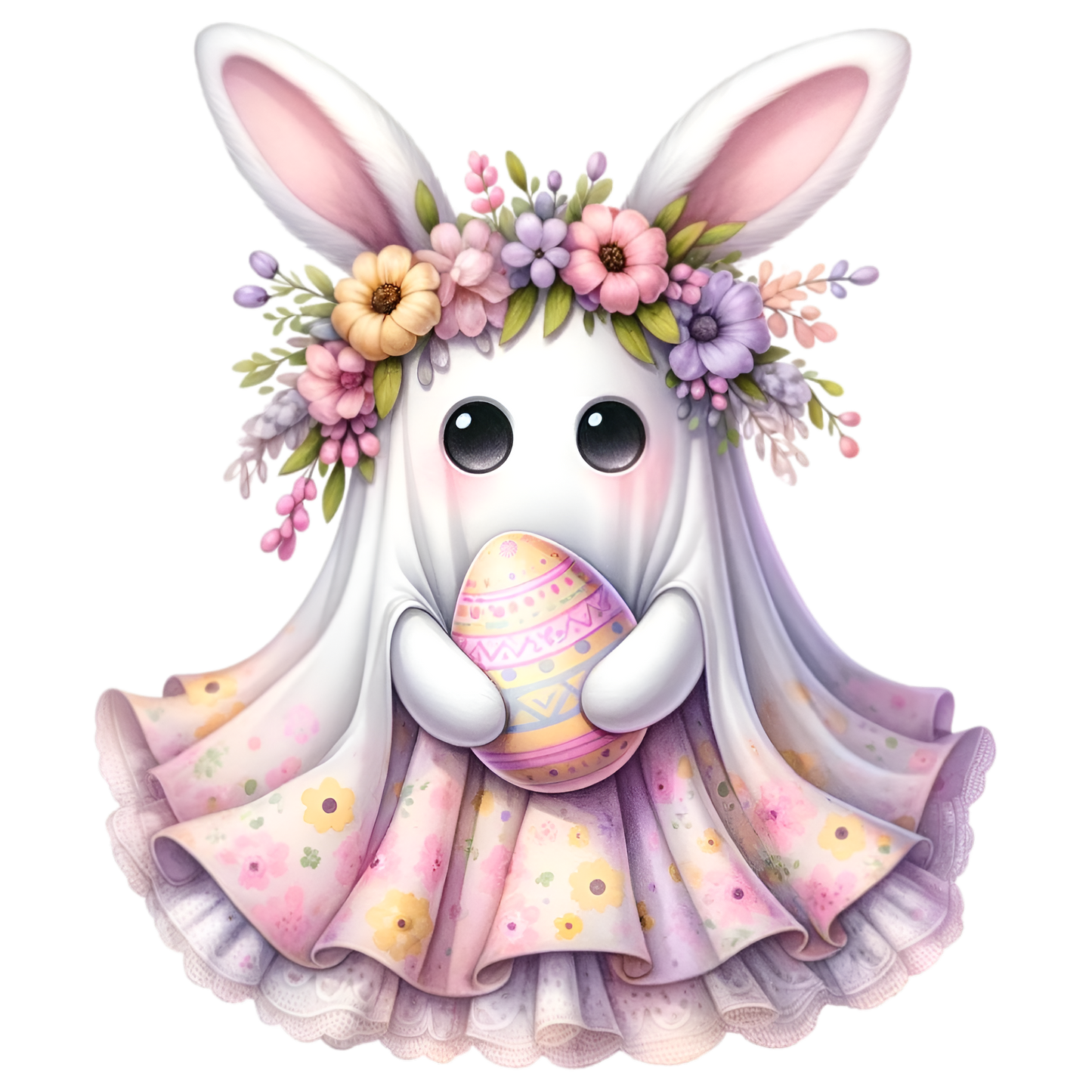 White/Pink Easter Ghost Bunny with Pink Egg