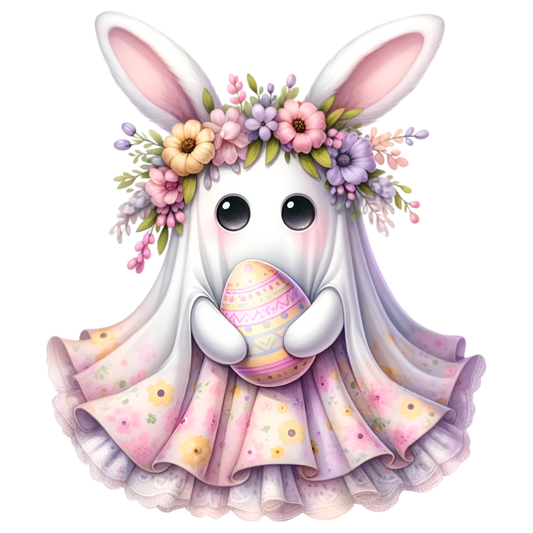 White/Pink Easter Ghost Bunny with Pink Egg