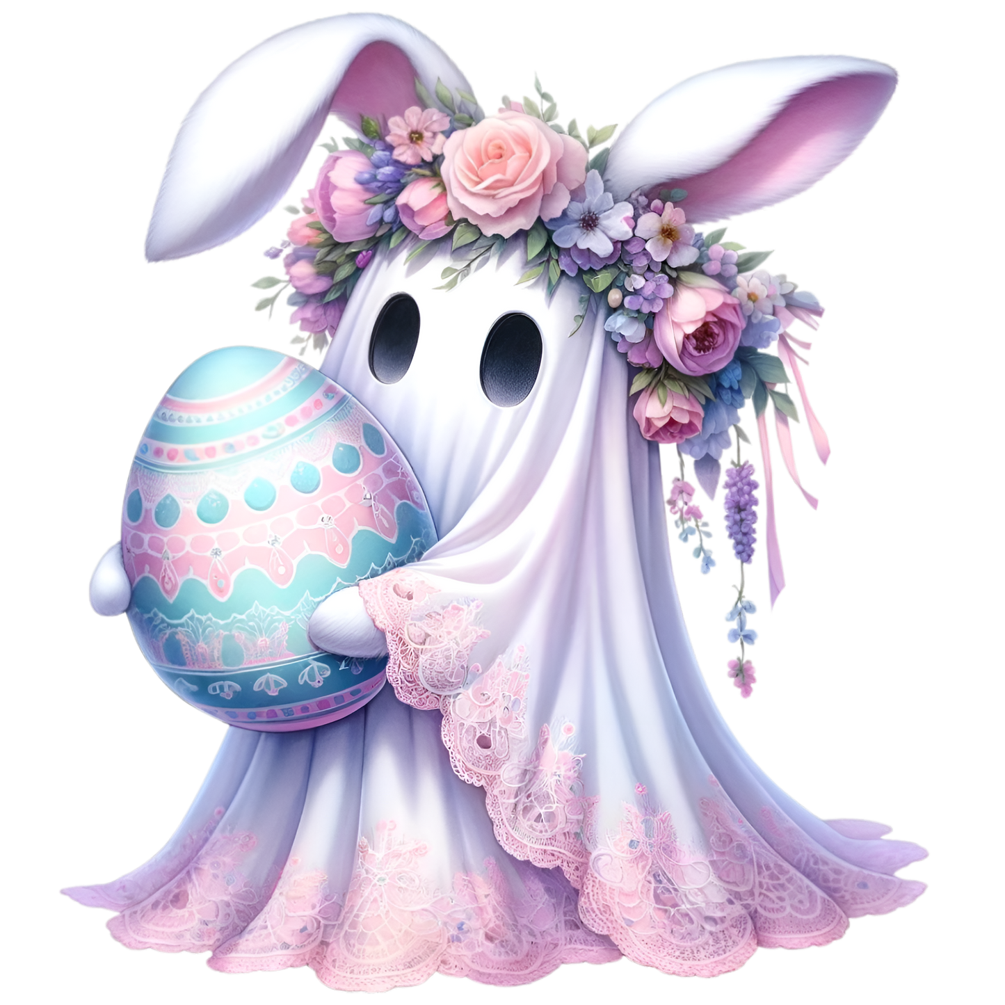 White/Pink Easter Ghost Bunny with Blue/Pink Egg