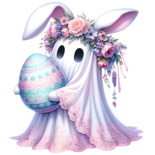 White/Pink Easter Ghost Bunny with Blue/Pink Egg