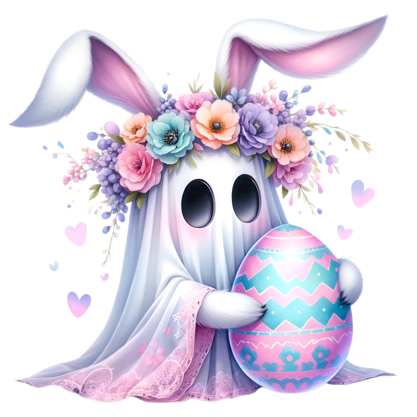 White/Pink Easter Ghost Bunny with Pink/Blue Egg