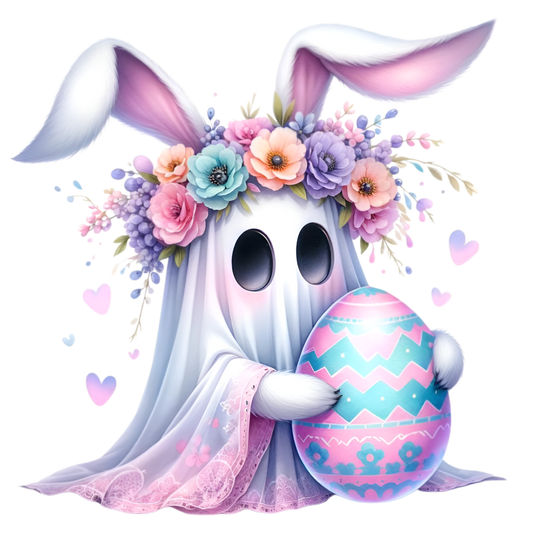 White/Pink Easter Ghost Bunny with Pink/Blue Egg