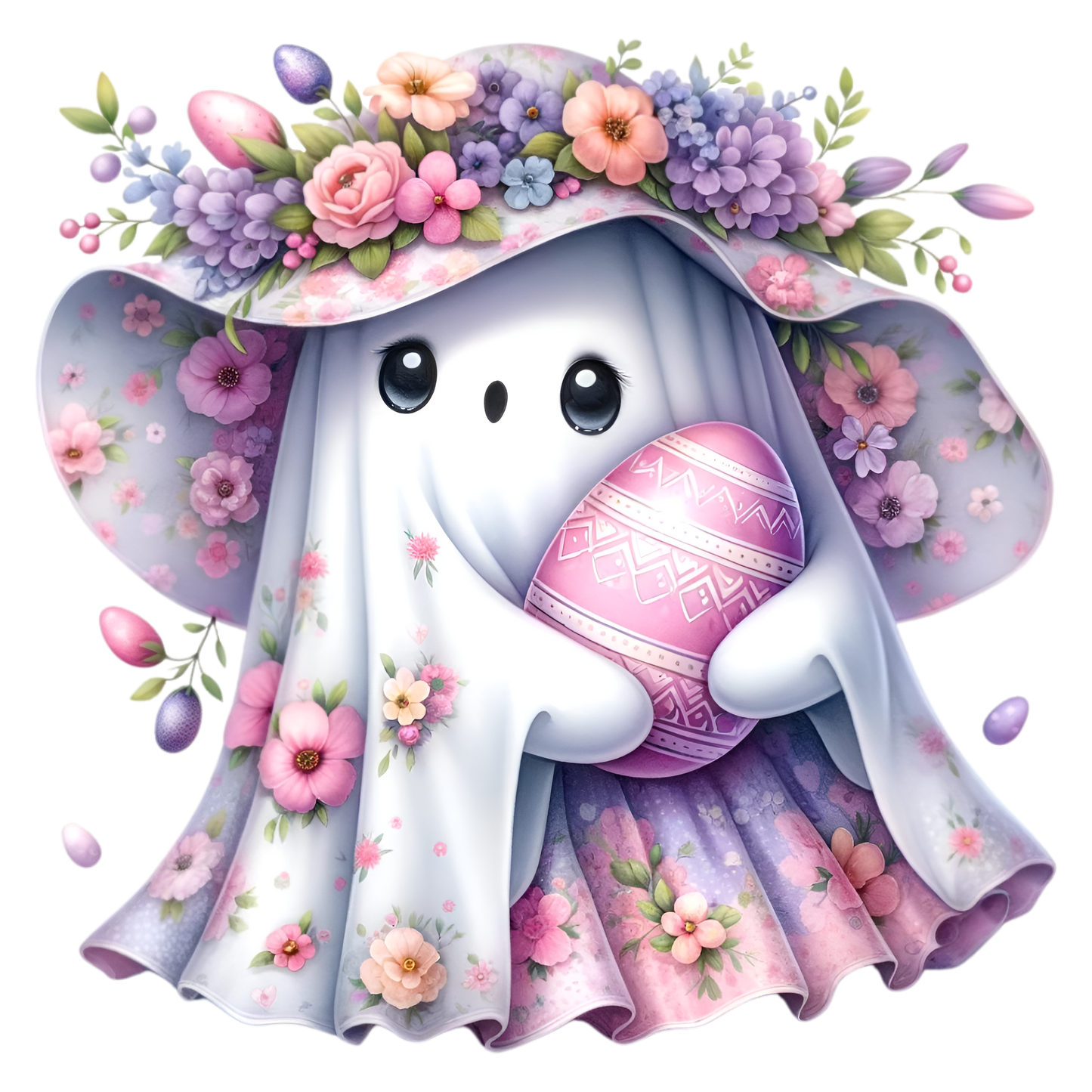 White/Pink Flower Ghost with Pink Egg