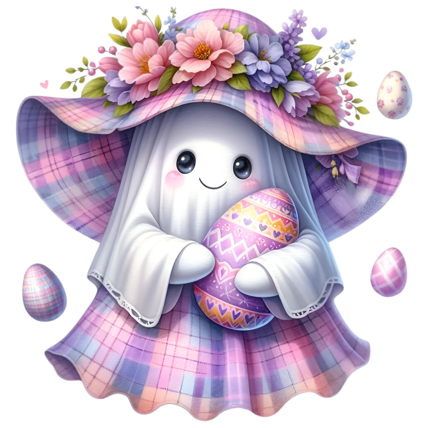 Pink/Purple Striped Easter Ghost with Egg