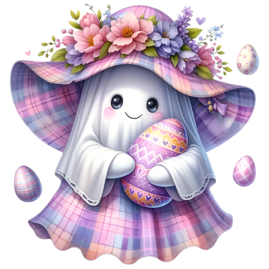 Pink/Purple Striped Easter Ghost with Egg