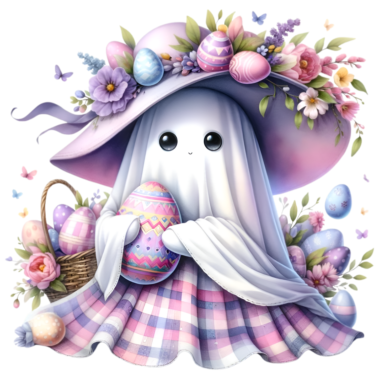 Pink/Purple Striped Ghost with Egg and Basket