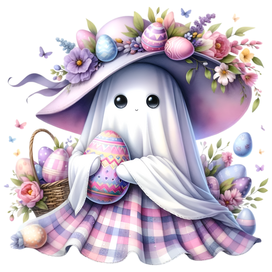 Pink/Purple Striped Ghost with Egg and Basket