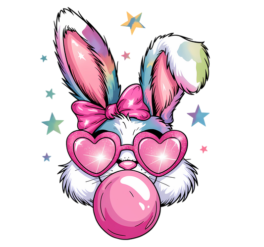 Bunny with Pink Heart Glasses and Pink Bubble